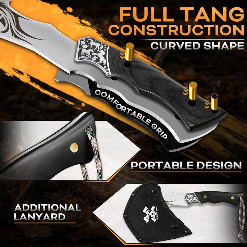 GRUMPY BEAR Camping Hatchet with Lion Carving, Full Tang Outdoor Axe with Decorative Handle, Durable Forged Blade for Hiking, Bushcraft, and Survival - Image 3